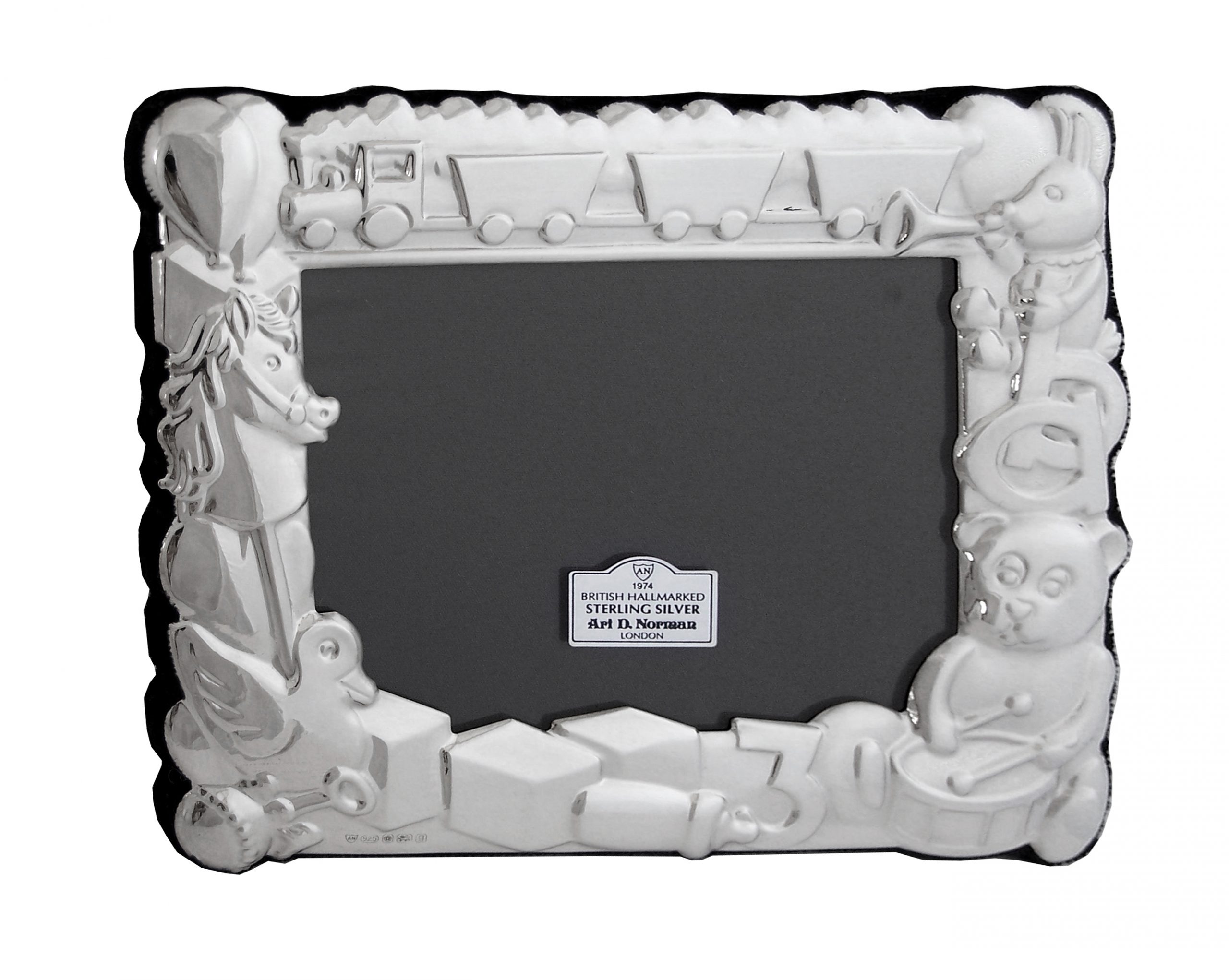 Baby Photo Frame with Train and Toy Design 10cm x 8cm Sterling Silver Ari D Norman