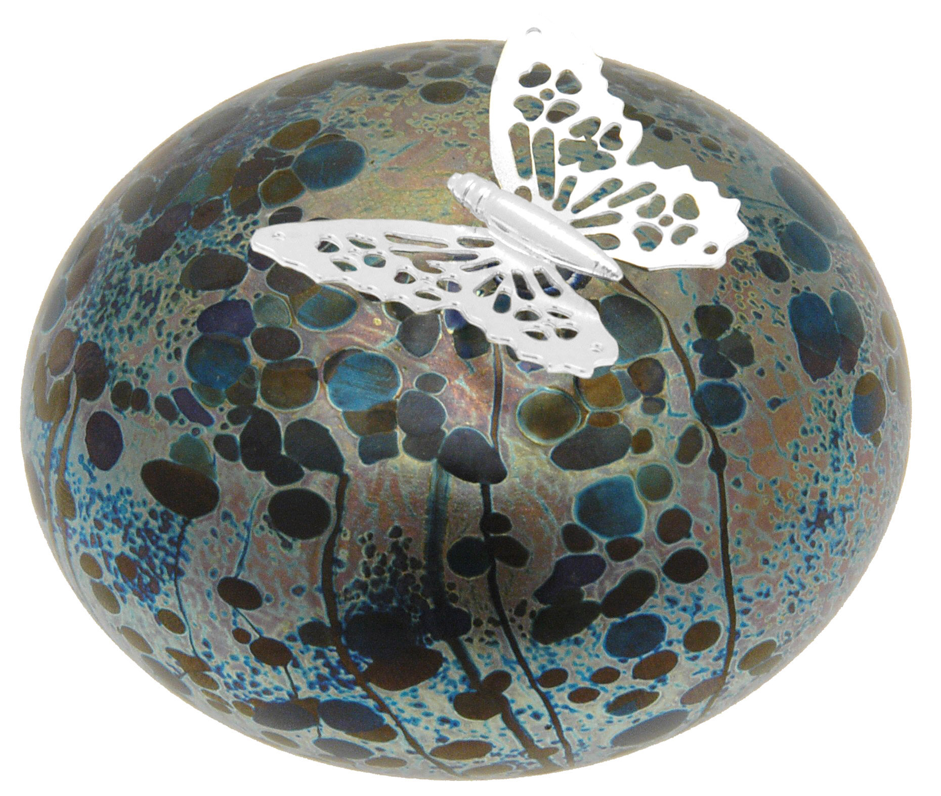 Sterling Silver Butterfly and Multi-coloured Molten Glass Paperweight