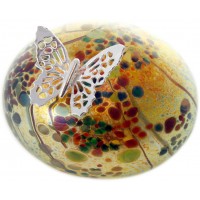 Sterling Silver Butterfly and Yellow Molten Glass Paperweight